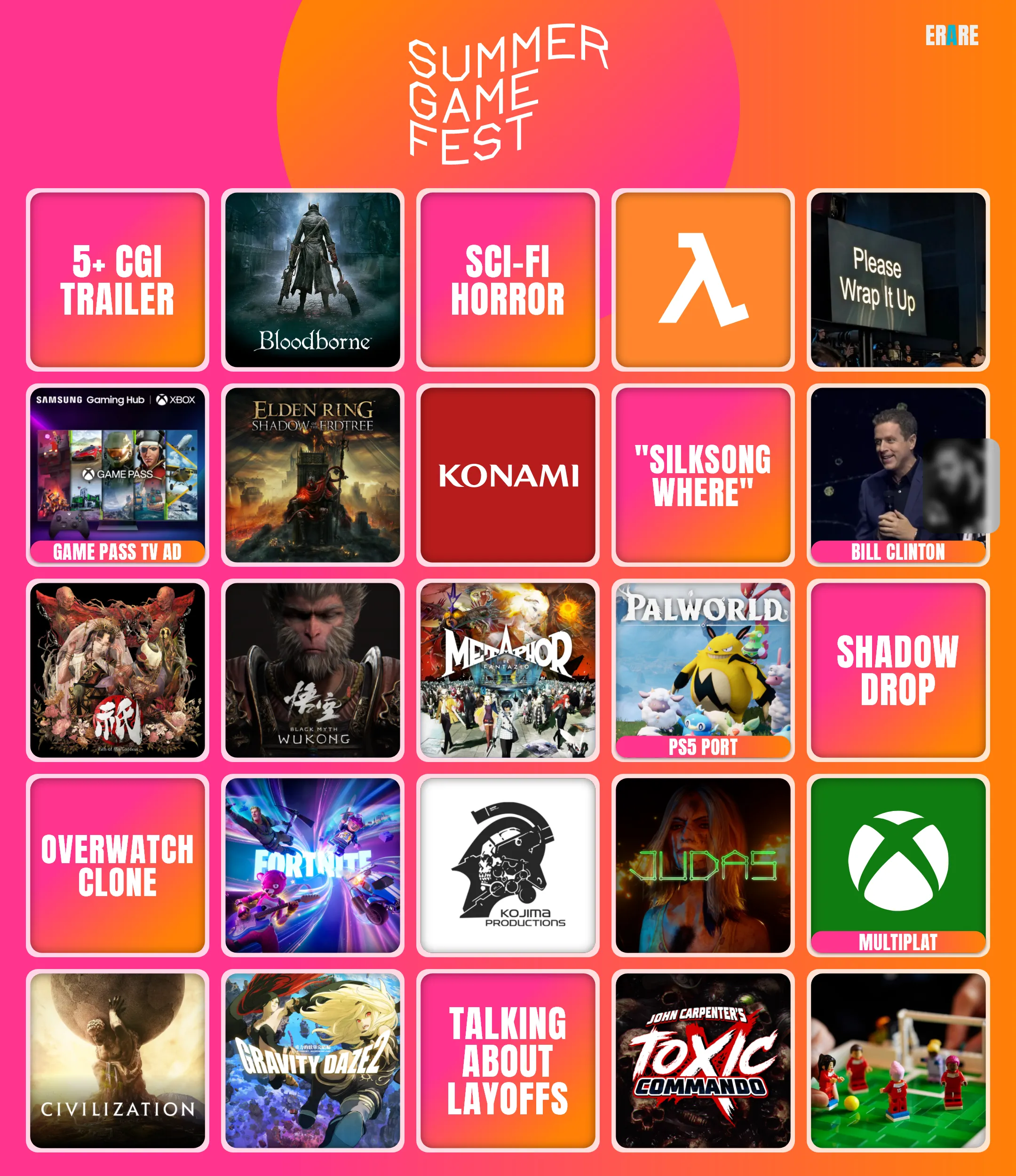 Summer Game Fest 2024 Bingo Card