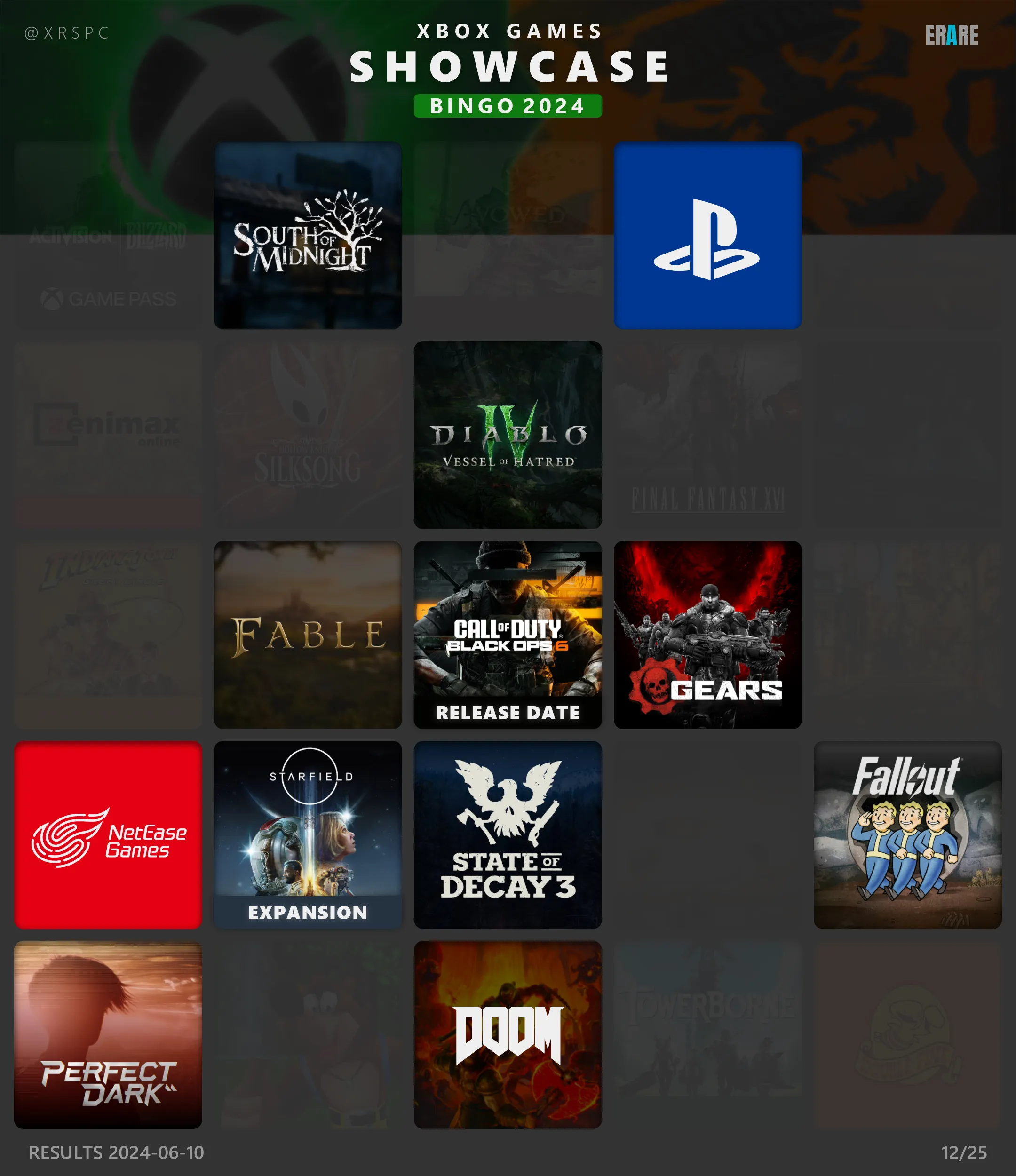 Xbox Games Showcase BINGO 2024 Results